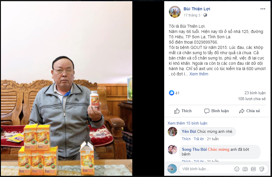 Chia sẻ của chú Bùi Thiện Lợi (66 tuổi) ở số nhà 125, đường Tô Hiệu, thành phố Sơn La, tỉnh Sơn La bị bệnh gút từ năm 2015