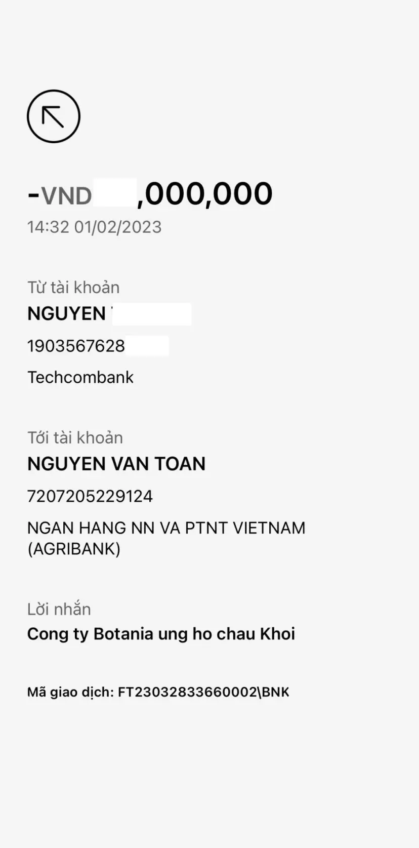 Công ty Botania ủng hộ cháu Khôi